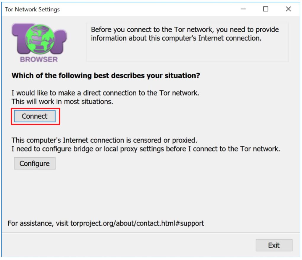 Lựa chọn kết nối trực tiếp đến Tor Network bằng cách bấm chọn Connect