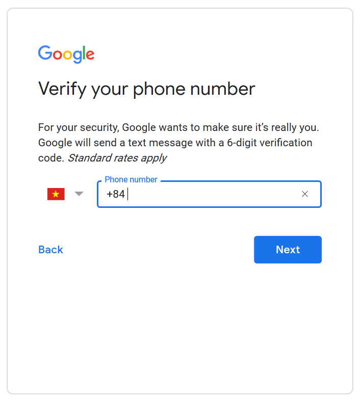 Đăng ký số điện thoại xác thực gmail