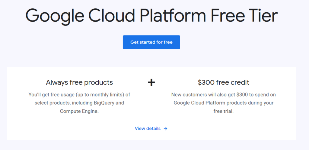 Giao diện Google Cloud Platform Free Tier