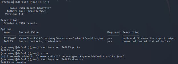 recon-ng report info