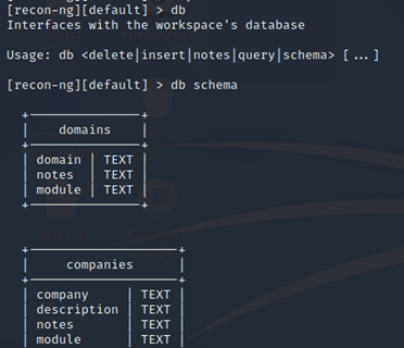 recon-ng db