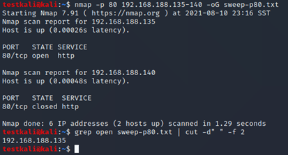 Nmap Network Sweep with port option