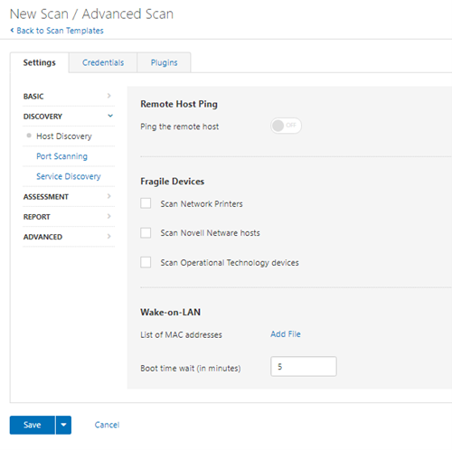 Advanced scan discovery settings